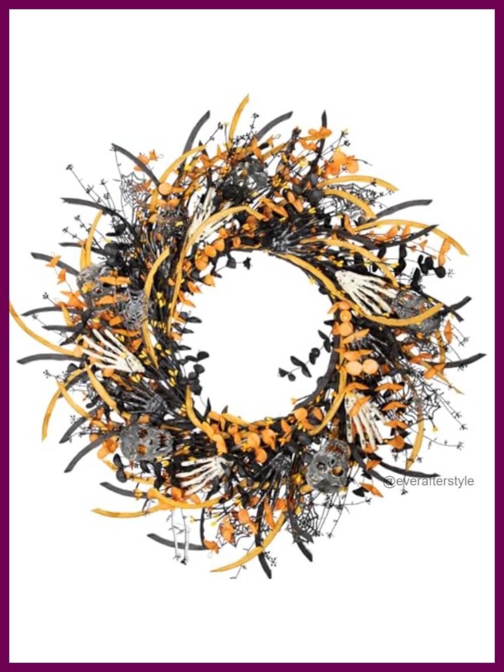 Halloween Wreath 24 Inch PE Eucalyptus Skulls Spiders Indoor Outdoor Decor
